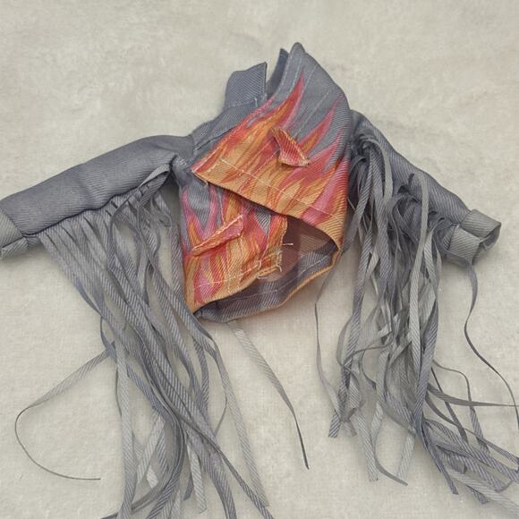 Barbie Extra #5 Doll Outfit Coat Accessory Denim Jean Jacket Fringe Sleeve Flame - Picture 2 of 7